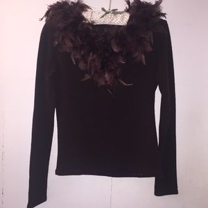 Chocolate brown sweater with feather collar